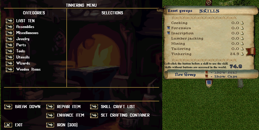The skill craft list gump