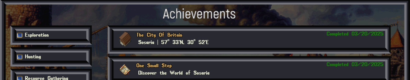 A screenshot of the achievements gump