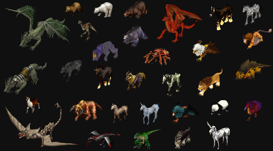 A gump picture of all the ridable creatures