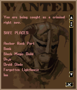 The notoriety gump showing where you are safe when wanted