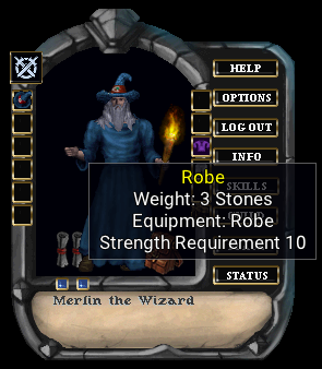The paperdoll showing an equipped robe's tooltip