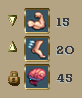 A snip of the player's statistics from the Status gump