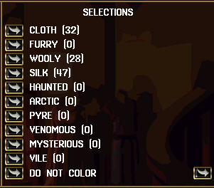 The resource selection page of the crafting gump
