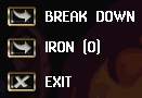A snip of the crafting gump showing the Break Down option