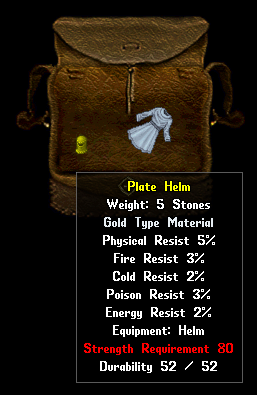A plate helm made of gold type material