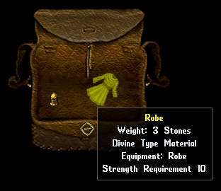 The tooltip of a robe indicating it's material type