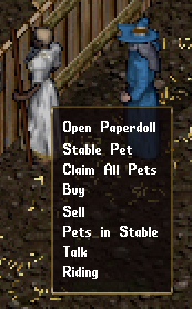 A stablemaster's context menu