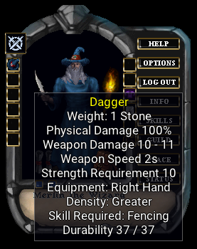 The tooltip of a dagger