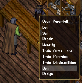 The context menu of a guildmaster showing the Join option