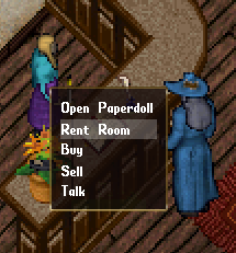 The innkeeper's context menu showing the Rent Room option