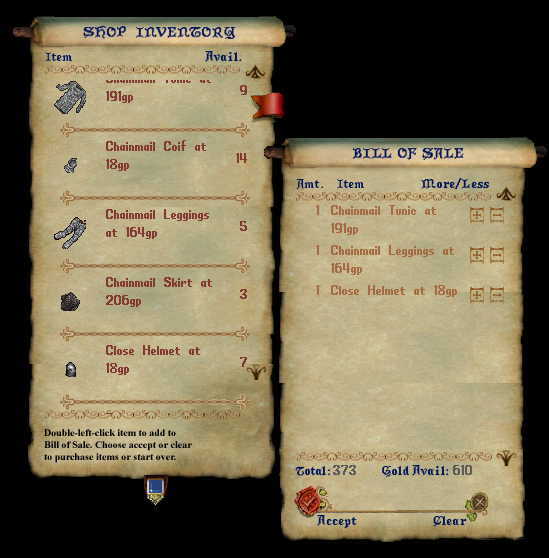 A list of goods being sold by a vendor